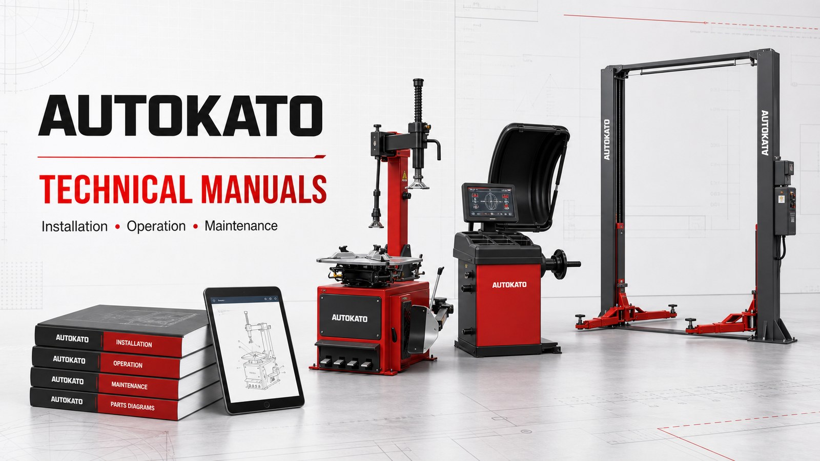 Autokato automotive service equipment technical manuals for installation operation and maintenance
