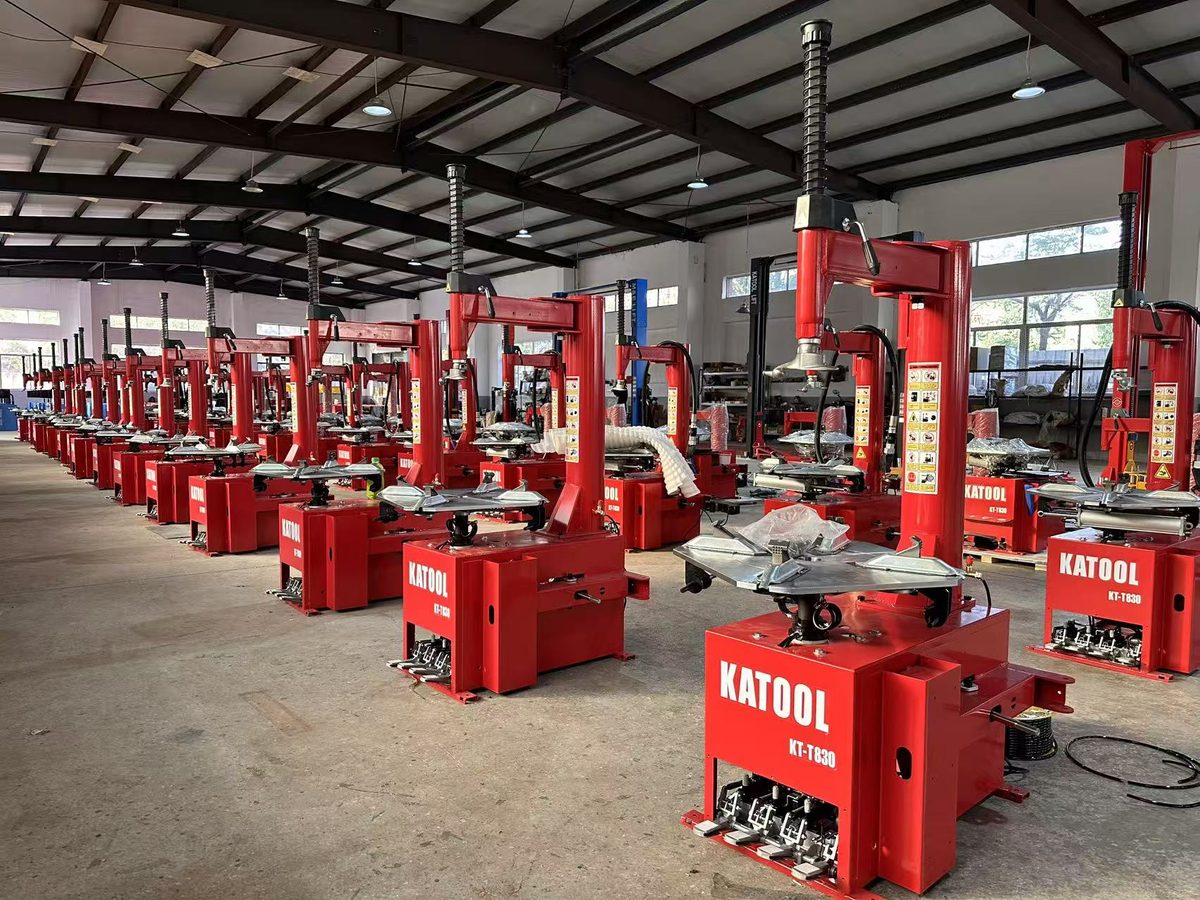 KATOOL branded tire changers in an Autokato OEM production batch