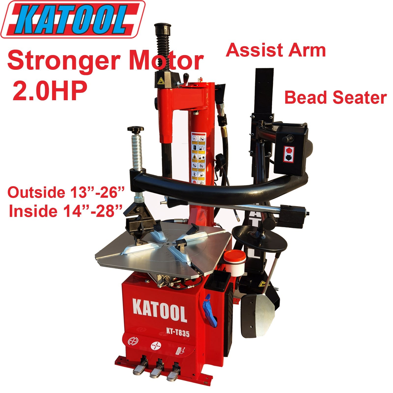 Katool KT-T835 Single Assist Arm Tire Machine 12 in-28 in Rims