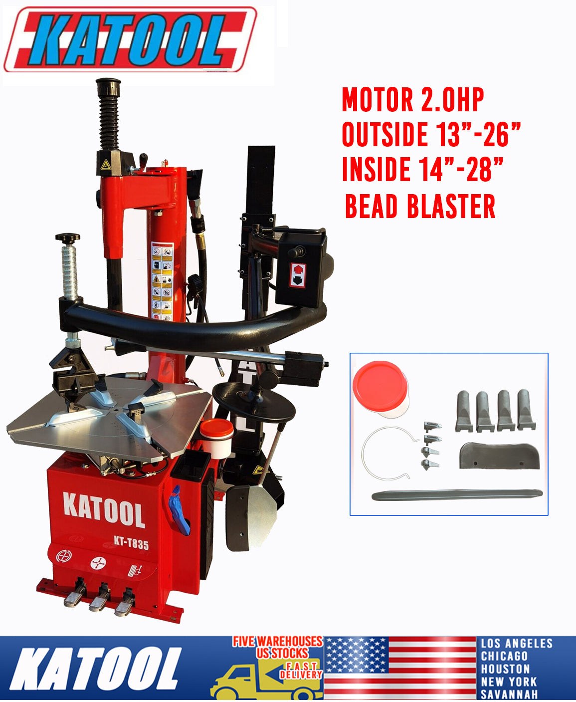Katool KT-T835 Single Assist Arm Tire Machine 12 in-28 in Rims