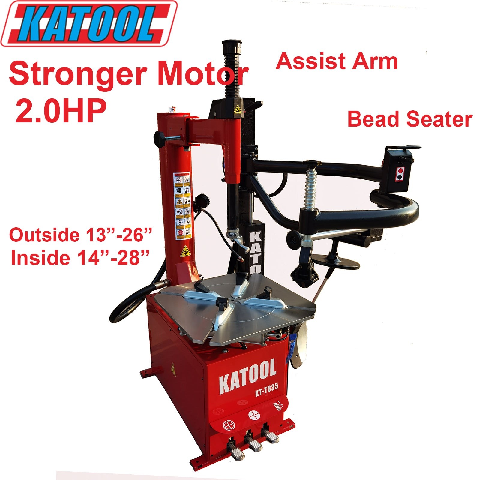 Katool KT-T835 Single Assist Arm Tire Machine 12 in-28 in Rims
