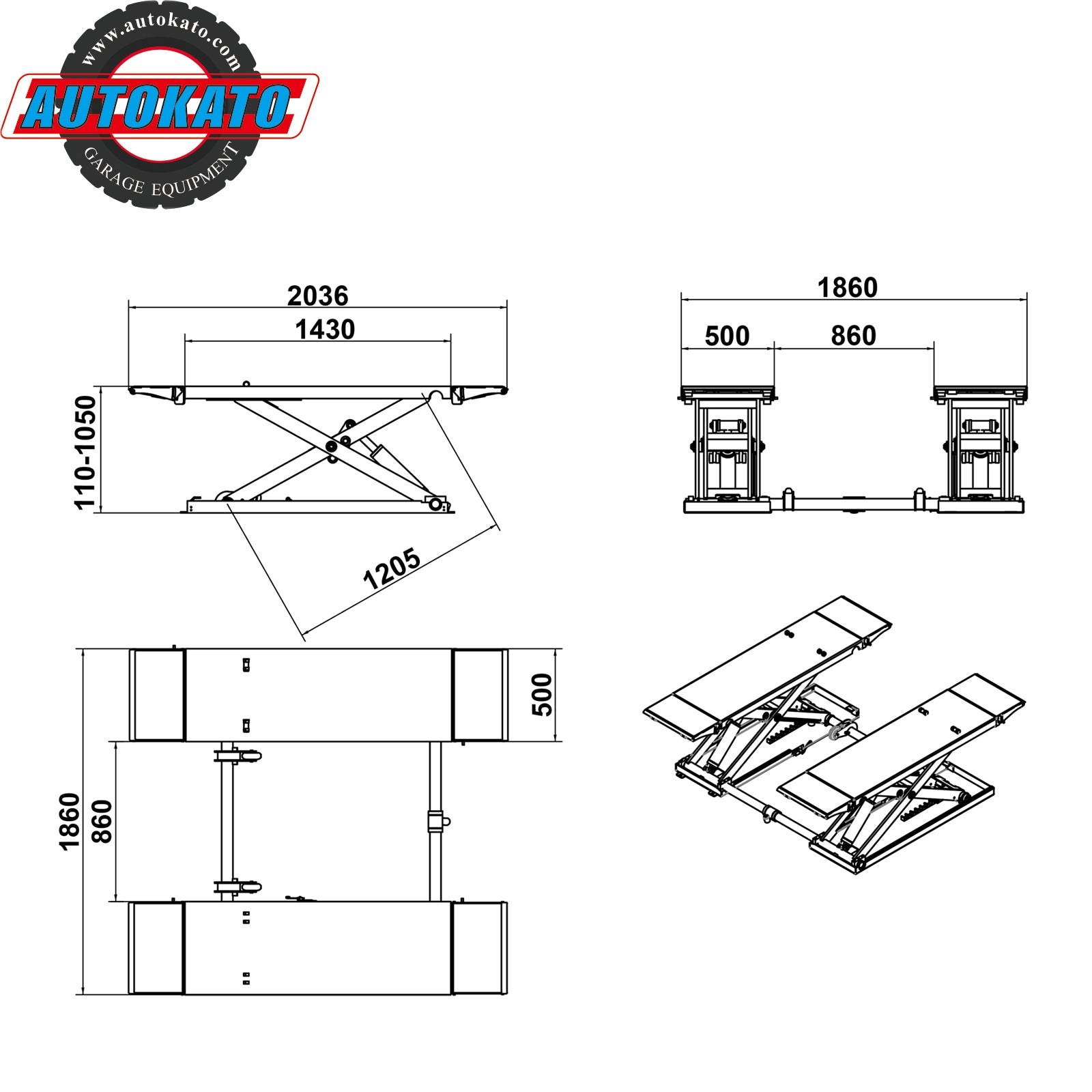 Autokato KT-X85 8,000lbs Electric Mid Rise Scissor Lift - Image 2