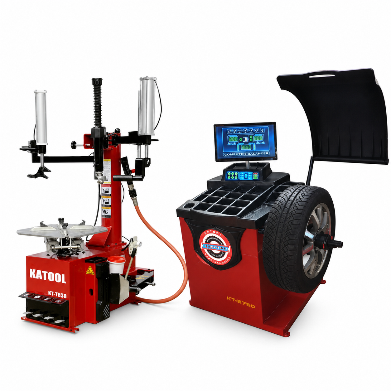 KATOOL 830 Tire Changer and 750 Wheel Balancer Combo with Motorcycle Adaptor